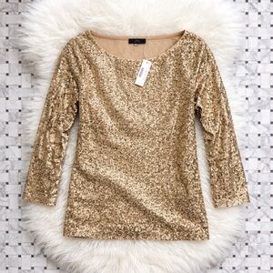J.Crew Gold Sequin Drapey Boatneck Top